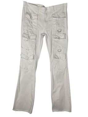 Men's White Cargo Bootcut Jeans Utility 36 Y2K Streetwear